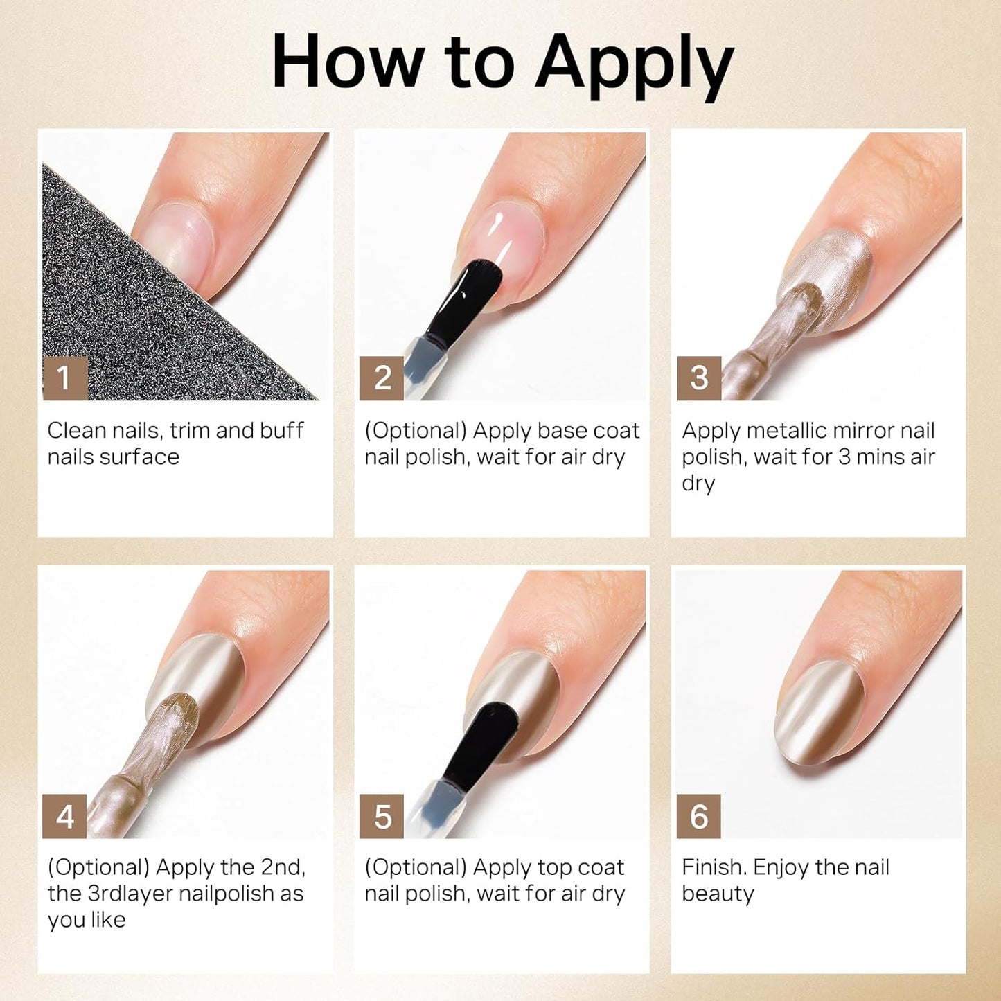 MIZHSE Champagne Mirror Nail Polish, Quick Dry Metallic Nail Polish, Air Dry Fast Chrome Nail Lacquer Bright Color Oil-based Nail Art Manicure DIY Home-Velvo Beauty