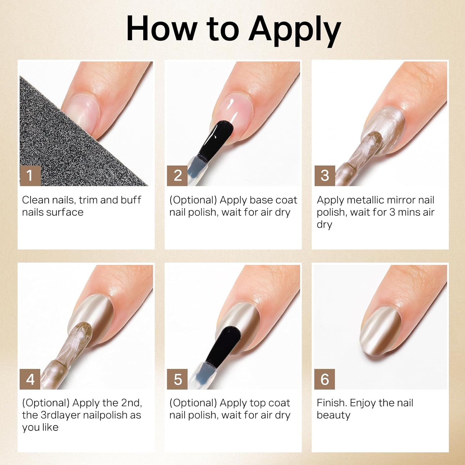 MIZHSE Champagne Mirror Nail Polish, Quick Dry Metallic Nail Polish, Air Dry Fast Chrome Nail Lacquer Bright Color Oil-based Nail Art Manicure DIY Home-Velvo Beauty