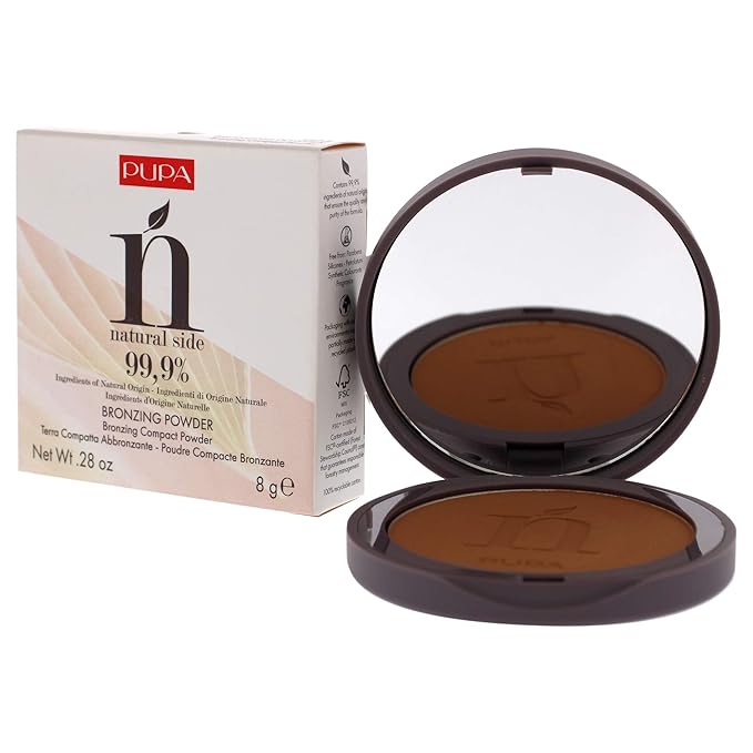 PUPA Milano Natural Side Bronzing Powder 003 Intense Bronze - Add Warmth and Glow to Skin - Easy Blending Bronzer Contour Makeup Powder to Brighten Complexion - 99.9% Natural Formula - 0.28 oz-Velvo Beauty