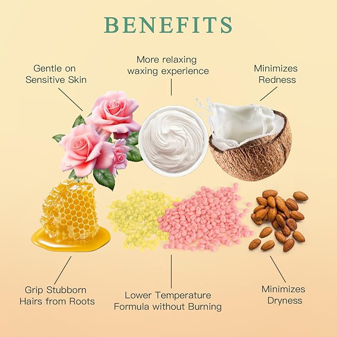 Hard Wax Beads for Hair Removal, Bouvetan 1.3Lb/21oz Wax Beans for Brazilian Waxing, Eyebrow, Face, Bikini, Legs, Arms for Women Men Hair Removal with 10pcs Sticks, 6 Packs-Velvo Beauty