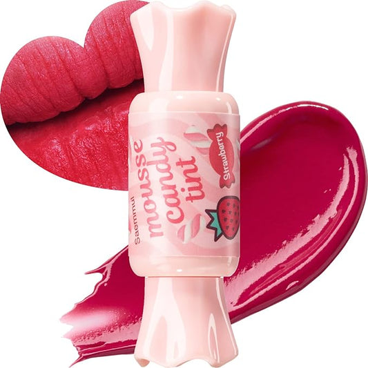THESAEM Saemmul Mousse Candy Tint #2 Strawberry Mousse - High Pigment Matte Finish Long Lasting Lip Stain with Honey Extracts to Hydrate Lips - Weightless & Smudge-Proof, 0.3 fl.oz.-Velvo Beauty