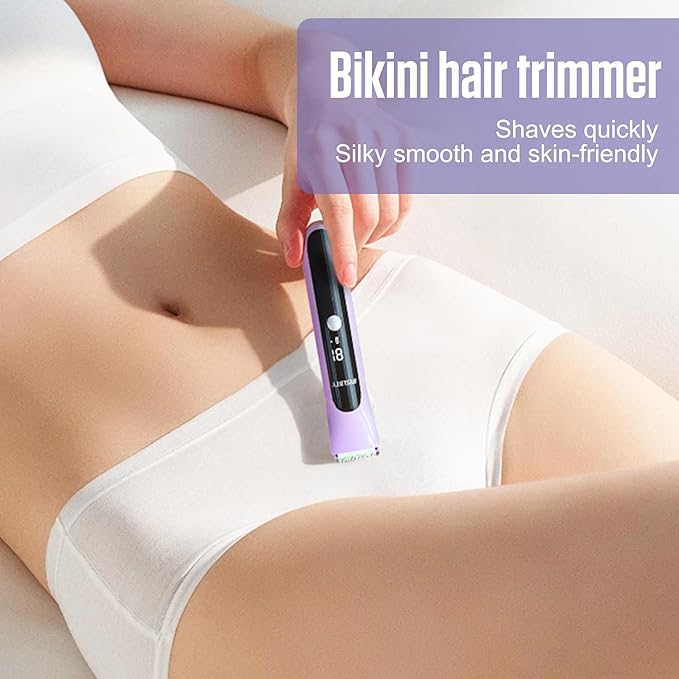 2 in 1 Bikini Trimmer for Women Dual Head Electric Shaver with LED Display,IPX7 Waterproof Wet & Dry, Painless Shaver for Underarm Leg Arm Body Face Private Area Purple-Velvo Beauty