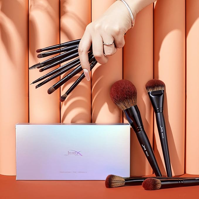 Jessup Full Makeup Brushes Set 13pcs, Professional Vegan Foundation Powder Contour Blush Highlight Eyeshadow Blending Concealer Spoolie EyeLiner Brush, Phantom Black T300-Velvo Beauty