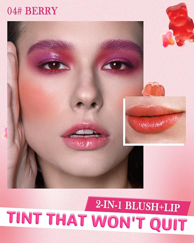 Makeup Jelly Tint,Cooling Water Jelly Tint Berry Blush Stick, Sheer Lip & Cheek Tint Stain, Long Lasting Waterproof Jelly Blush Lip Gloss, Vivid Color, Non-Sticky, Buildable Tinted Jelly Lip Stains-04-Velvo Beauty