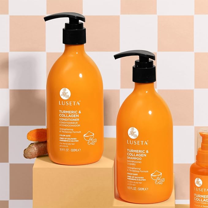 Luseta Shampoo and Conditioner Set for Hair with Turmeric & Collagen, Hair Thickening Volumizing Shampoo for Thin or Oil Hair, Sulfate and Parabens Free 2x16.9Oz-Velvo Beauty