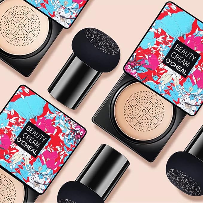 OCHEAL Mushroom Head Air Cushion BB Cream Foundation Cream for Face Makeup Concealer Cushion for Face Comestics Make Up Cushion Compact Natural-Velvo Beauty