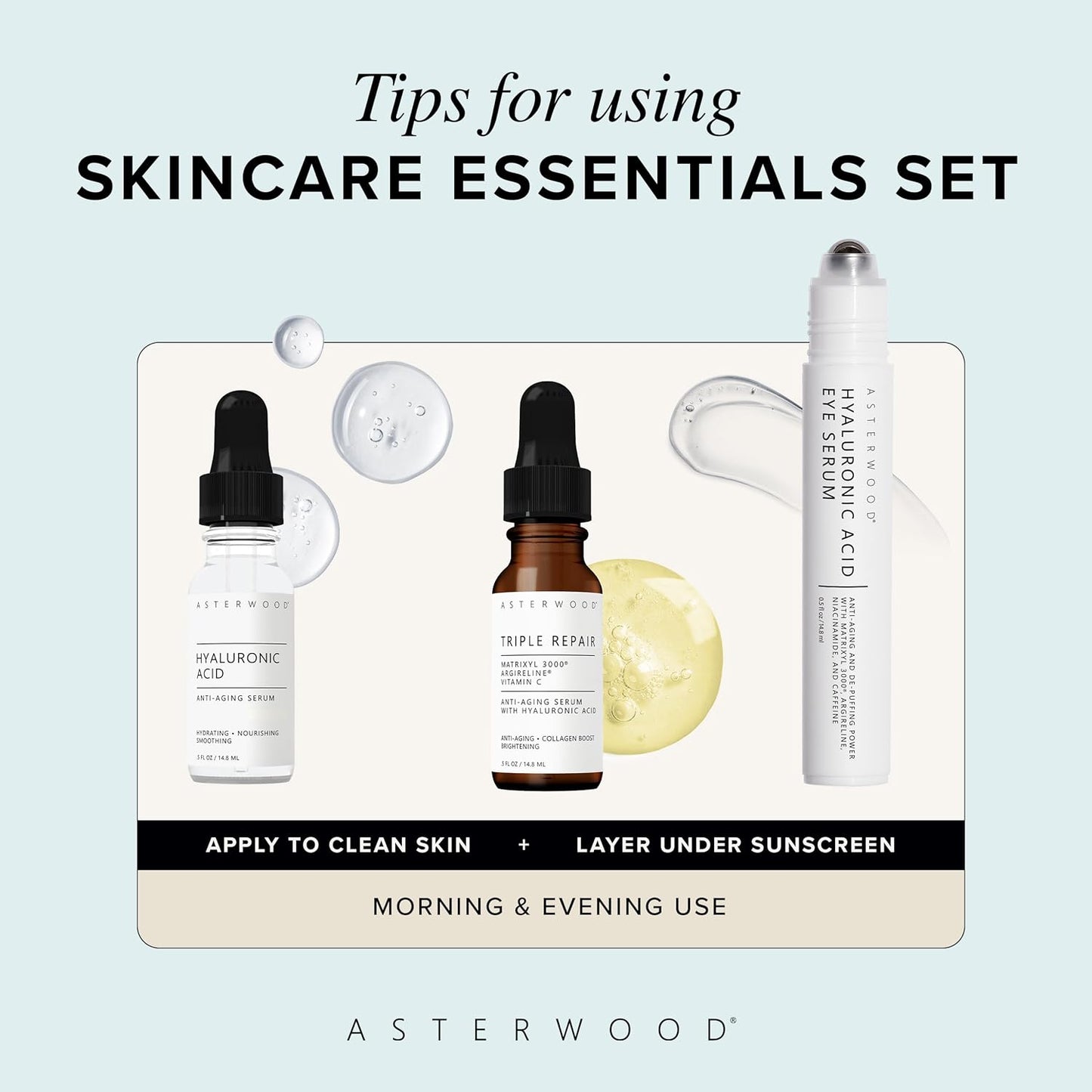 Asterwood Skin Care Set - with Hyaluronic Acid & Triple Repair Serums, Under Eye Serum - Skincare Essentials - Hydrating, Moisturzing, Anti-Aging - Fragrance-Free-Velvo Beauty