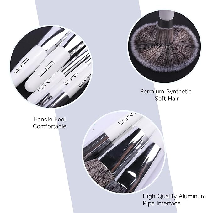 Travel Makeup Brushes Set w/Pouch, 5PCS Double Ended Portable Mini Cosmetic Brushes Kit for Foundation, Eyeshadow, Lip, Blush Make Up Brushes Professional(White)-Velvo Beauty