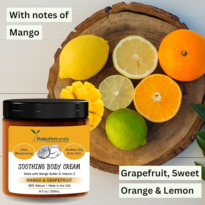 RaGaNaturals Natural Mango Butter Body Cream for Dry Skin for Women, Men - Tropical Plant-Based Hydrating Moisturizer with Avocado Oil and Vitamin E - Non-Greasy, Vegan, Cruelty-Free, Smell Good -8 Oz-Velvo Beauty
