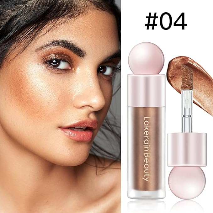 Liquid Highlighter Makeup, Natural Silky Shimmer Finish Liquid Face Highlighter, Highly Pigmented, Lightweight, Blendable, Soft Cream Highlighter For Face (#04 Bronze Gold Shimmer)-Velvo Beauty