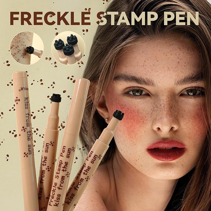 AKARY Stamp Freckle Pen Natural Lifelike Fake Freckles Makeup, Waterproof Long Lasting Quick Dry 5 Comb Corners Natural Like Face Freckle Makeup Pen for Effortless Sunkissed Makeup, 03-Chestnut-Velvo Beauty