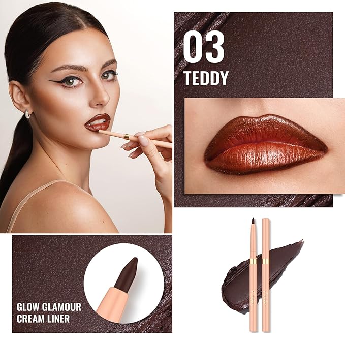 Oulac Lipstick & Lipliner Set 3PCS High Impact Lipcolor with Moisturizing Formula, Vegan Beauty, Full-Coverage Lip Color, Gift Lipstick for Women, 03+08+24-Velvo Beauty