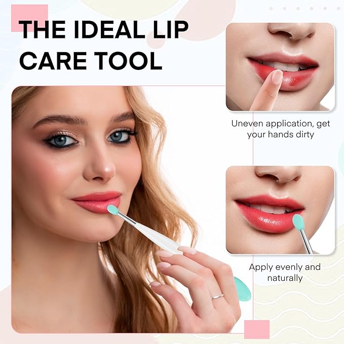 Unaone Lip Scrub Brush - 3 PCS Dual-ended Lip Scrubber Exfoliator and Silicone Lip Brush, 2-in-1 Silicone Lip Scrub Tool Lip Mask Applicator, Gentle Exfoliator & Applicator for Soft-Velvo Beauty