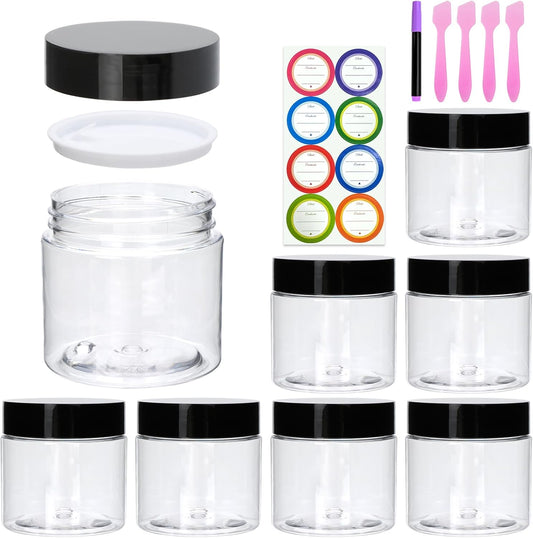 8 Pack 2oz Plastic Containers with Lids, Jars with Lids, Great for storing,lip balms, creams, ointments, cosmetics, samples-Velvo Beauty