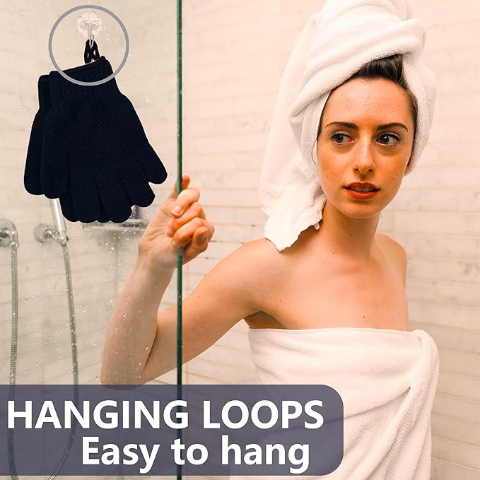 Exfoliating Glove with Hanging Loop - Bath Gloves 1 Pair Shower Gloves, Heavy Exfoliating Gloves for Men and Women Shower Gloves Body Wash Makes Skin Soft Healthy Body Exfoliating Gloves 1 Pair Black-Velvo Beauty