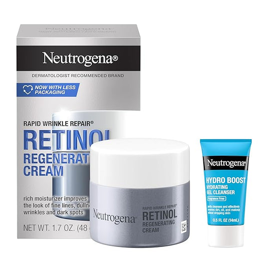 Neutrogena Rapid Wrinkle Repair Retinol Face Moisturizer, Anti-Aging Face Cream with Retinol & Hyaluronic Acid, 1.7 oz + Trial Size Hydro Boost Facial Cleanser, 0.5 fl. oz-Velvo Beauty