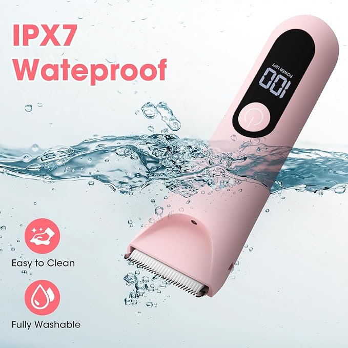Bikini Trimmer for Women, Painless Pubic Hair Trimmer for Armpit Leg Arm Body Private Area,Rechargeable Womens Electric Razors Shaver LED Light Ceramic Blade IPX7 Waterproof Wet/Dry LCD Display,Pink-Velvo Beauty