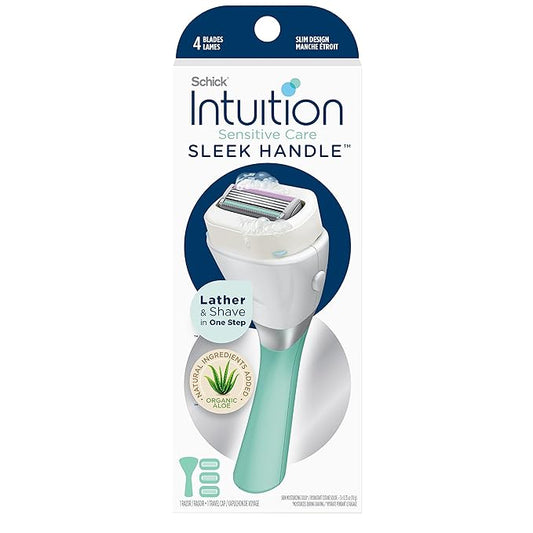 Schick Intuition Sleek Razors for Women with Sensitive Skin | 1 Razor & 3 Intuition Razor Blades Refill with Organic Aloe-Velvo Beauty