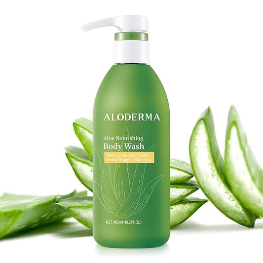 Aloderma Aloe Nourishing Body Wash Featuring Fresh, Organic Aloe for Dry, Sensitive Skin - Moisturizing Body Cleanser with Shea Butter, Allantoin - Leaves Skin Soft, Hydrate & Nourished - 16oz-Velvo Beauty
