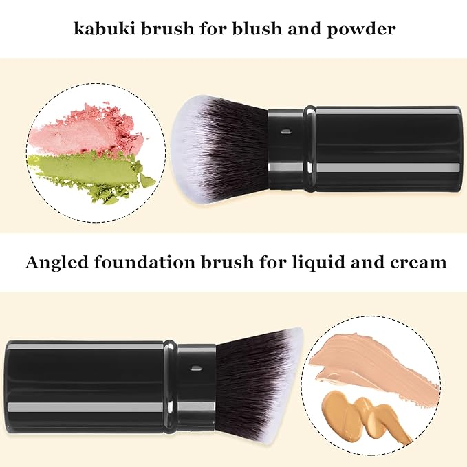 Makeup Brush 2 Pack, Retractable Travel Kabuki Powder Makeup Brush, Foundation Face Blush Brushes for Blending Liquid, Blush, Bronzer, Buffing, Sunscreen,Flawless Cosmetics-Velvo Beauty