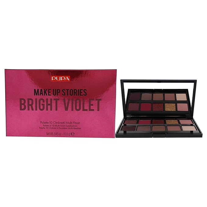 Pupa Milano Make Up Stories Eyeshadow Palette 003 Bright Violet - 10-Shade Shadow Collection with Matte, Satin, and Metallic Color Options - High Pigment Formula - Soft, Blendable Texture - 0.63 oz-Velvo Beauty