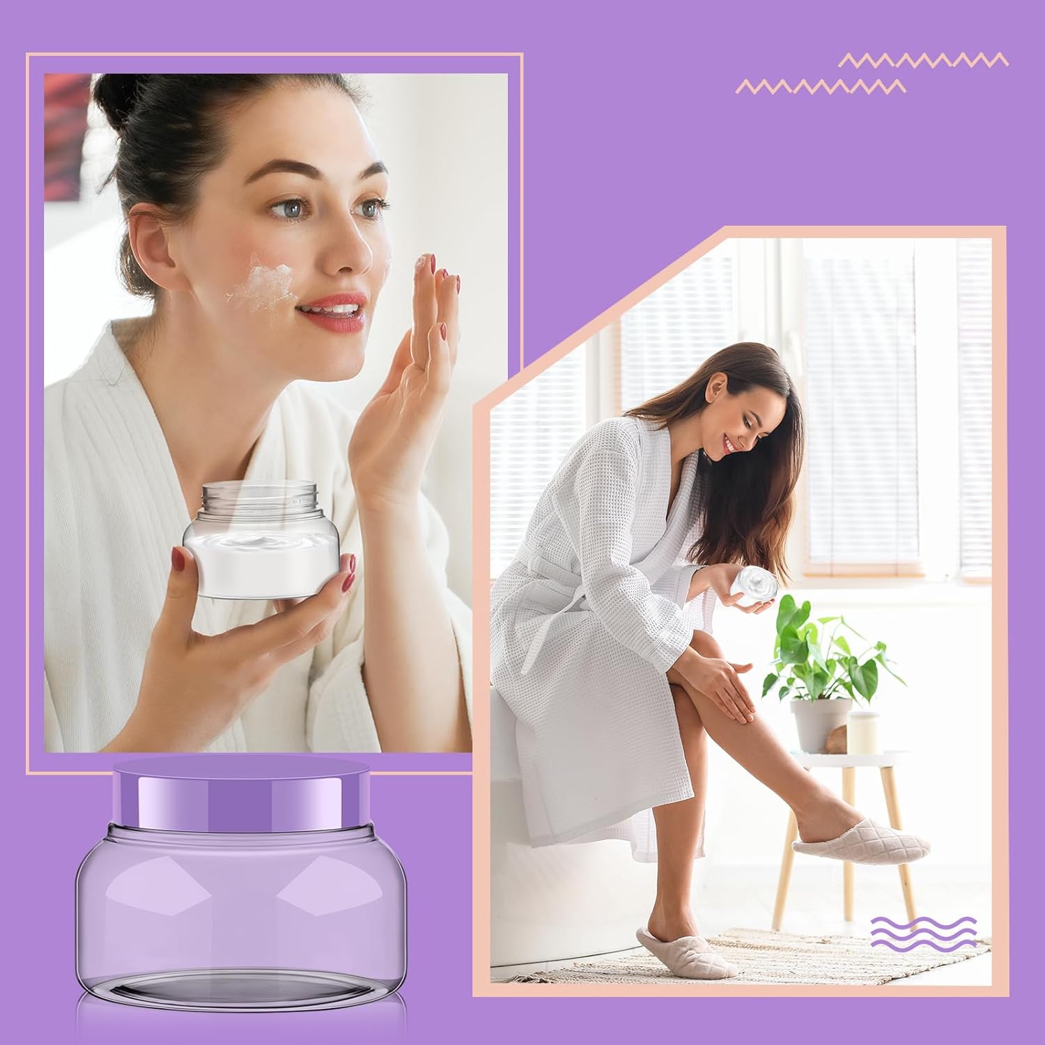 Tessco 24 Pack Plastic Jars with Lids Labels Empty Clear Plastic Jars Round Refillable Cosmetic Containers Body Butter Containers Bulk Sugar Scrub Bottle for Make Up(8 oz,Purple)-Velvo Beauty