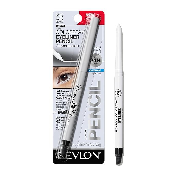 REVLON ColorStay Pencil Waterproof Eyeliner, Smudge-Proof, Eye Makeup with Built-In Sharpener, 215 White, 0.01 oz-Velvo Beauty