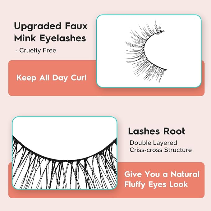 Natural Wispy Cat Eye Lashes - 3D Volume C Curl Eyelashes With Thin Band - 10mm Short Lashes - 7 Pairs-Velvo Beauty