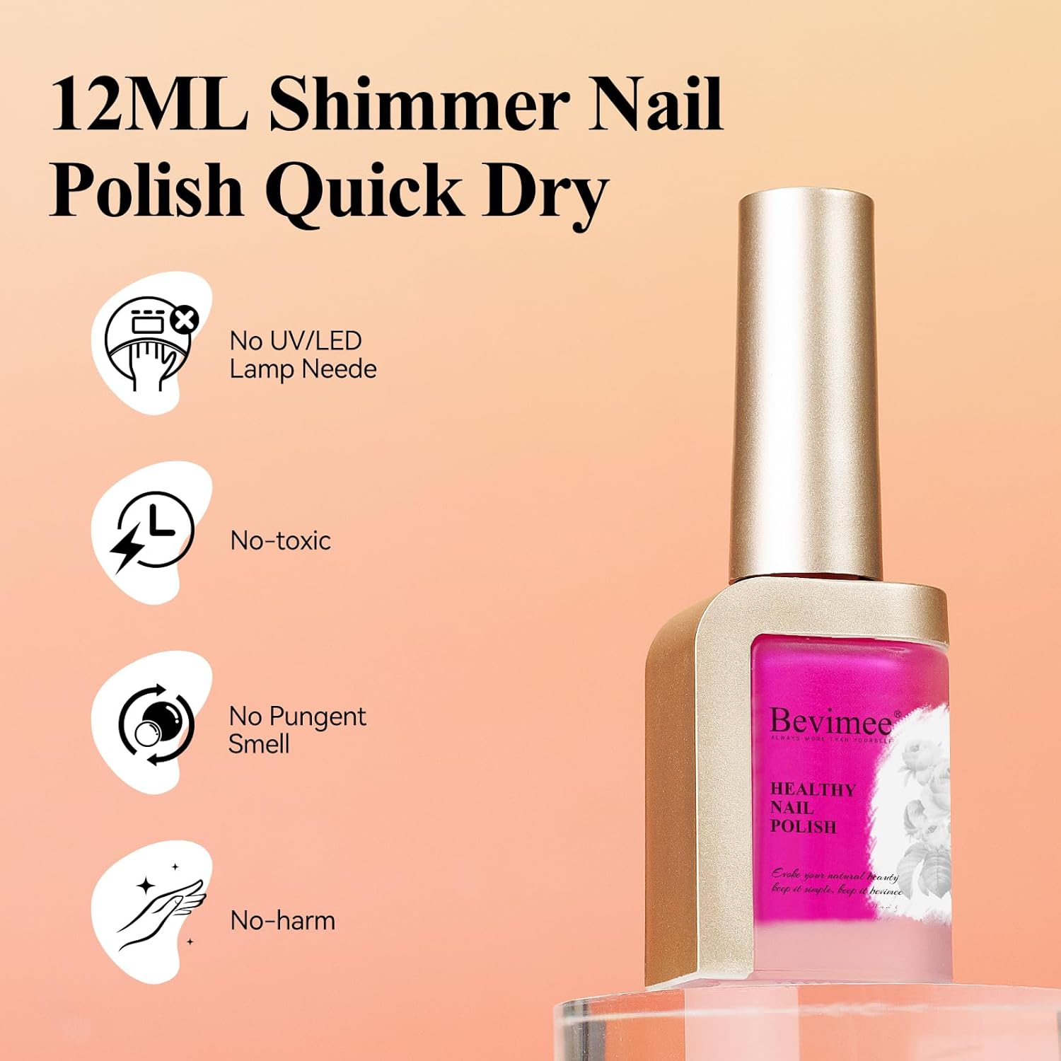 Nail Polish Quick Dry, Rose Hot Pink Nail Lacquer Nail Art Polish Non-Gel Air Fast Drying, Shimmer Pink Nail Pigment High Coverage Fingernail Concealer Polish, 1PC 12ML Long Wear-Velvo Beauty
