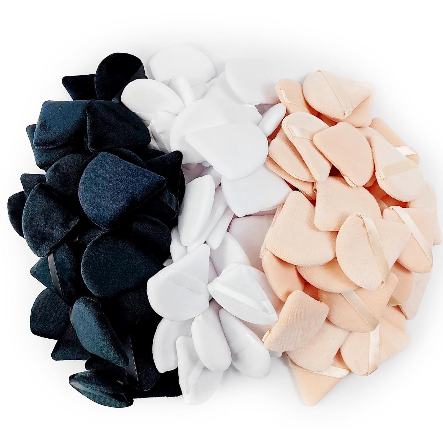 GXXMEI 30PCS Triangle Powder Puff, Setting Powder Puff for Make Up, Face Puff Pads for Loose Powder and Press Powder, Makeup Sponge Powder Applicator for Face and Eye (White, Black, Nude)-Velvo Beauty