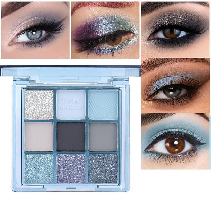 Eyeshadow Palette Makeup- 9 Colors Navy Blue Colorful Eyeshadow Palette Matte Shimmer Natural Eye Shadow palettes Highly Pigmented Naturing-Looking Long Lasting (Blue#)-Velvo Beauty