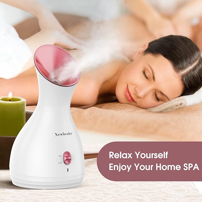 Newbealer 2in1 Facial Steamer, Hot Mist Facial Aromatherapy Humidifier Atomizer, Large Face Steamer Unclogs Pores Sinuses Moisturizing, Home Sauna Spa with Eyebrow Set (Red, 170ml)-Velvo Beauty