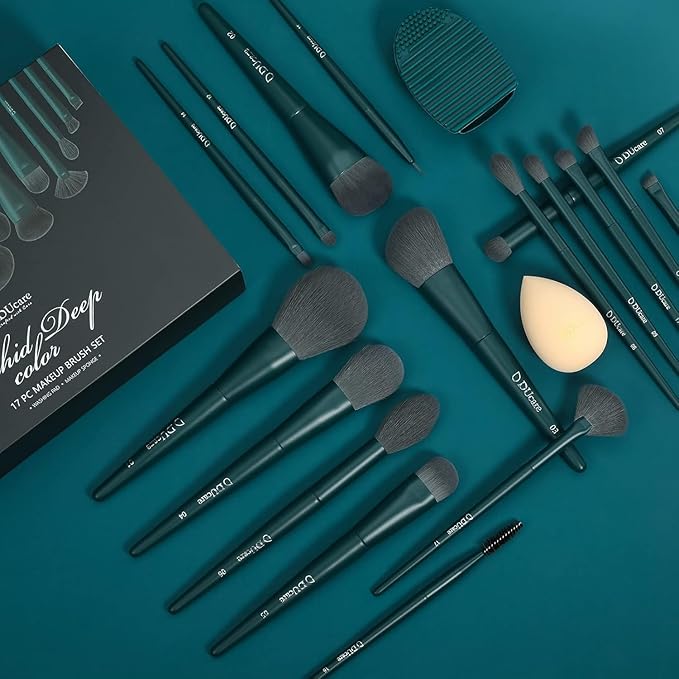 DUcare 17Pcs Professional Makeup Brush Set Complete Kit with Brush Cleaning Mat and Makeup Sponge, Ideal for Foundation, Eyeshadow, Liquid Cream, Gift Box Set-Velvo Beauty