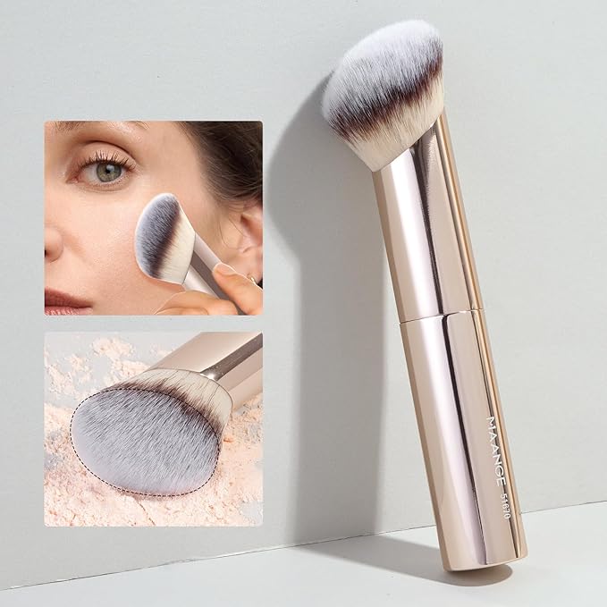 MAANGE 7pcs Makeup Brush Set Double Sided Kabuki Makeup Brushes Contour Brush for Foundation Liquid Powder Concealer Cream Cosmetics Bronzer Blending Blush Buffing Makeup Tools (Gold)-Velvo Beauty