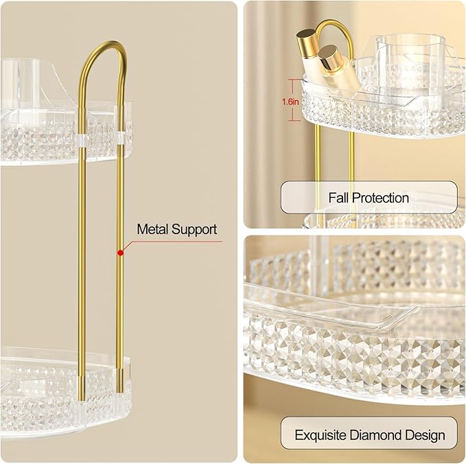 360 Rotating Makeup Organizer 2 Tier, Large Skincare Clear Make Up Storage Spinning Perfume Organizers for Bathroom Counter Dresser, White-Velvo Beauty