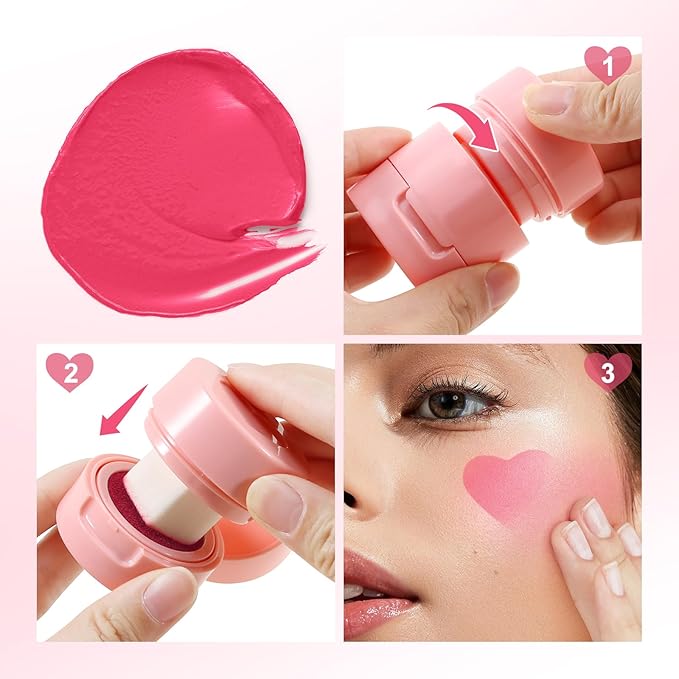 Boobeen Liquid Blush for Cheeks, Buildable & Blendable Face Blusher, Cheek Stamp Blush with Heart-shaped Applicator, Lightweight Air Cushion Blush for Velvet Matte Finish-Velvo Beauty