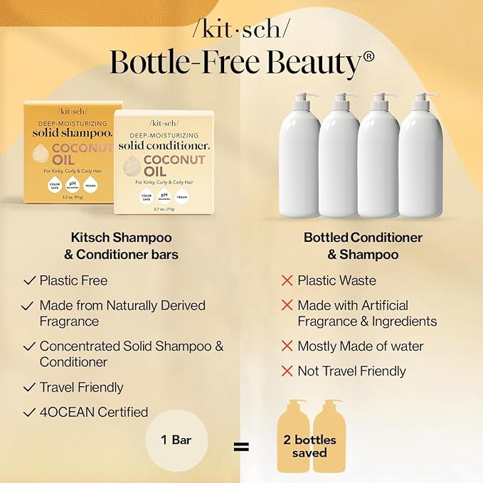 Kitsch Coconut Oil Shampoo and Conditioner Set – Deep Moisturizing Shampoo and Conditioner Bar for Dry Damaged Hair – Hydrating Solid Bars for Curly, Coily & Color Treated Hair – Made in USA-Velvo Beauty