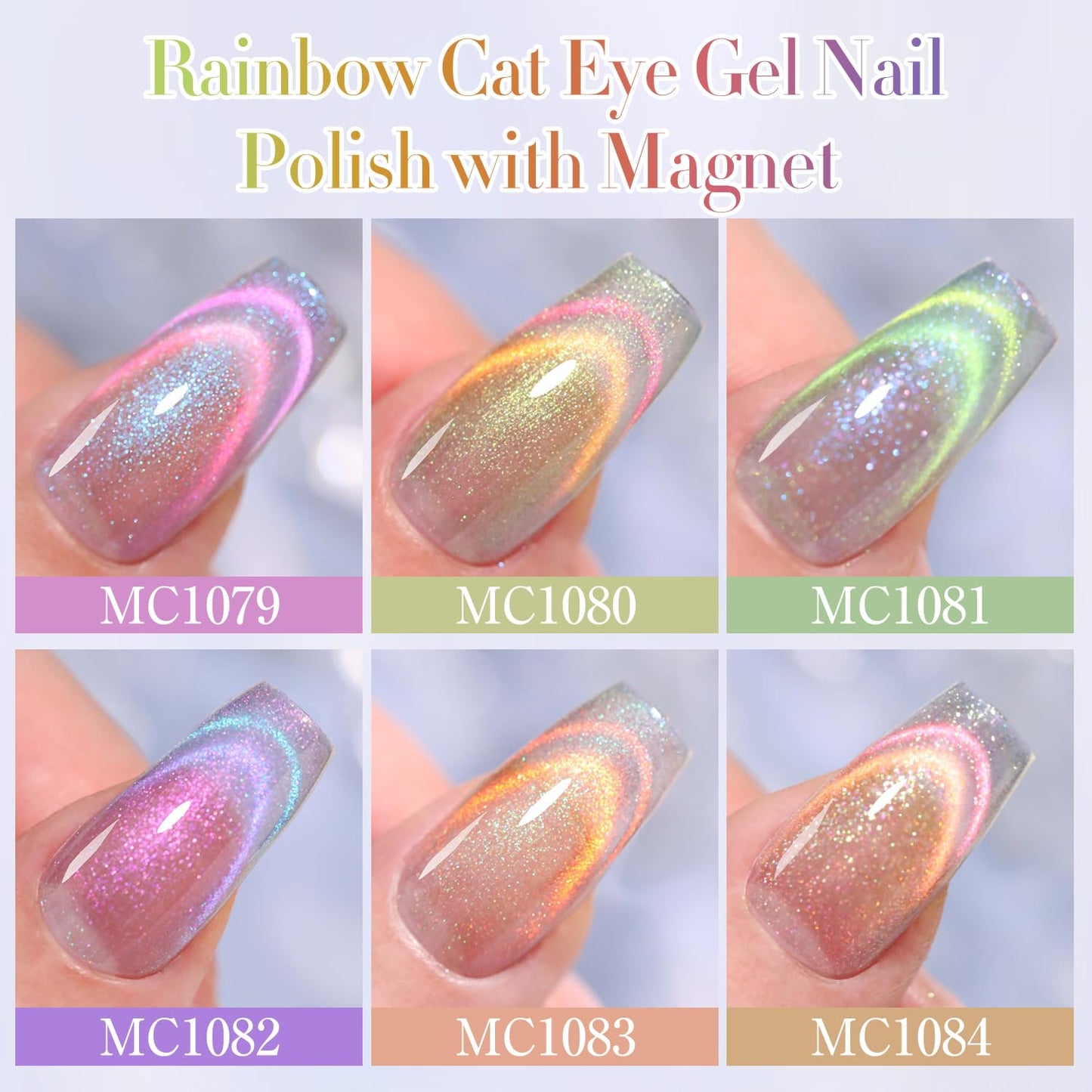 Double Rhythm 6 Colors Cat Eye Gel Polish Set Shimmer Glitter with Magnet Holographic Reflective Magnetic UV Nail Art Kit (6-Kit 29)-Velvo Beauty
