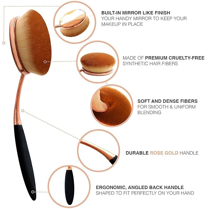 Yoseng Makeup Brushes Set 10Pcs Professional Oval Toothbrush Foundation Cream Contour Powder Blush Conceler Eyeliner Blending Brush New Fashionable Super Soft Cosmetic Brushes Tool with Box(Rose Gold)-Velvo Beauty