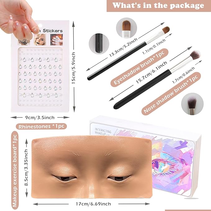 Mannequin Face for Makeup Practice, Makeup Practice Face Board with Makeup Brushes Rhinestones Sticker, Silicone Makeup Mannequin Face for Makeup Artist Supplies(Wheat colored)-Velvo Beauty