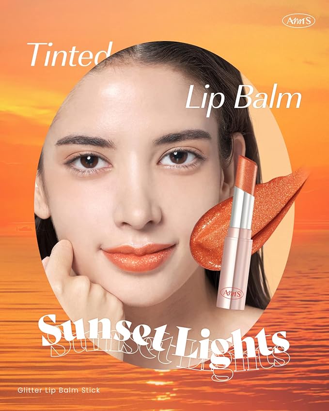 AMTS Tinted Lip Balm - Sunset Lights | Hydrating Glitter Lipstick | Pearl Shimmering Daily Lip Makeup for dry, cracked, chapped lips | korean beauty Moisture Lip Tint-Velvo Beauty