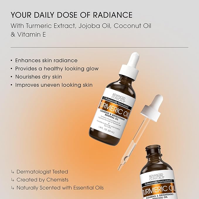 Advanced Clinicals Turmeric Oil Serum For Face | Facial Skin Care Serum With Jojoba + Coconut Oil To Improve Appearance Of Dark Spots & Uneven Skin Tone | Antioxidant Dry Skin Moisturizer, 1.8 Fl Oz-Velvo Beauty