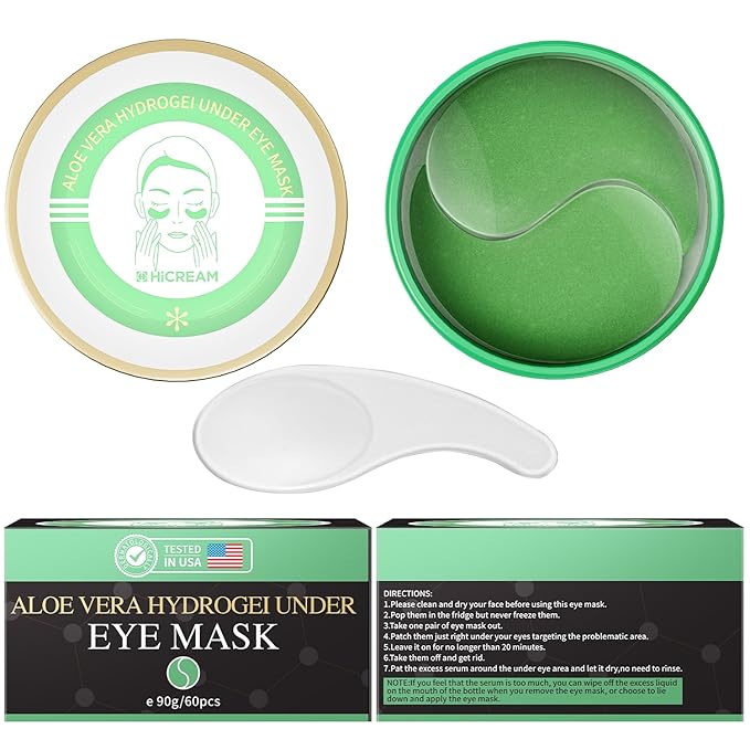 Aloe Vera Eye Masks - 60 Pcs - Reduce Puffy Eyes & Dark Circles, Firm & Improve Under Eye Skin, Pure Natural Extracts for Youthful Appearance & Reduction of Fine Lines and Wrinkles-Velvo Beauty