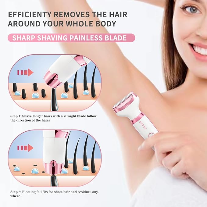 Electric Razor for Women 5 in 1 Rechargeable Painless Body Razors and Facial Hair Remover for Bikini Leg Body Face Underarm-Velvo Beauty