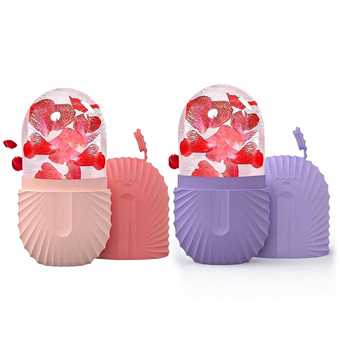 2Pcs Ice Face Roller, Reusable Silicone Mold Face Massage Eye Facial Beauty Skin Care Tools Apply Ice for Shrink Pores Anti Wrinkle Reduce Puffiness Improve Skin Elasticity, Seashell-Velvo Beauty