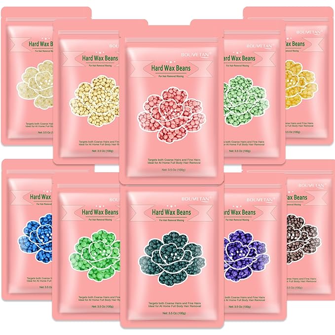 Hard Wax Beads 2.2 lbs, 10 Pack Variety Wax Beans for Hair Removal, Sensitive Skin, Ideal for Face, Eyebrows, Bikini, Underarms, Legs, Brazilian Waxing and Full Body-Velvo Beauty