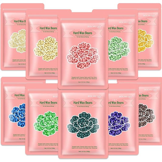 Hard Wax Beads 2.2 lbs, 10 Pack Variety Wax Beans for Hair Removal, Sensitive Skin, Ideal for Face, Eyebrows, Bikini, Underarms, Legs, Brazilian Waxing and Full Body-Velvo Beauty