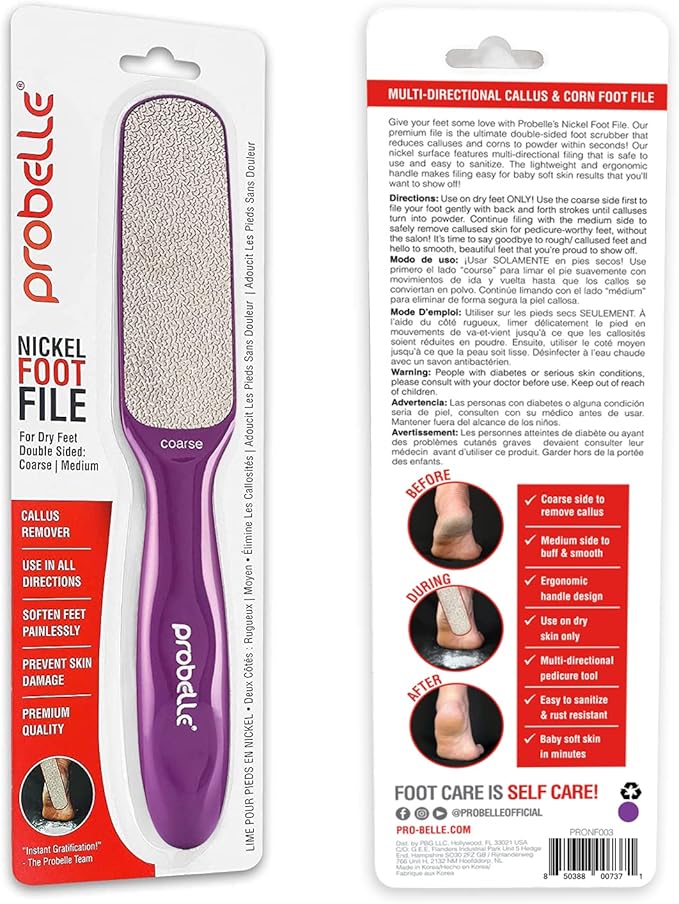 Probelle Double Sided Multidirectional Nickel Foot File Callus Remover - Immediately Reduces calluses and Corns to Powder for Instant Results, Safe Tool (Purple)-Velvo Beauty