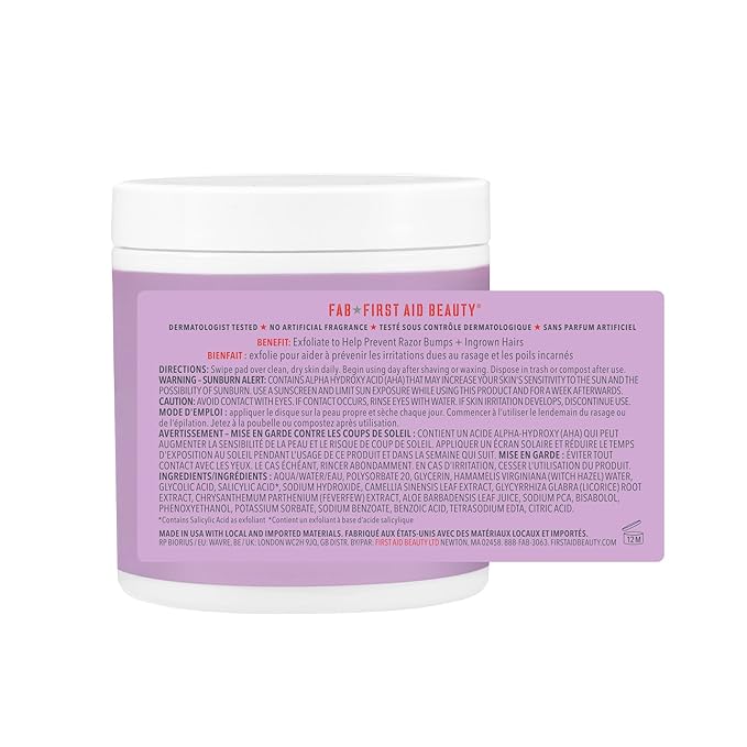 First Aid Beauty - Ingrown Hair Pads with BHA + AHA - Aftershave Treatment Pads Help Men & Women Prevent Razor Bumps, Exfoliate Underarms & Bikini Area, Compostable for Daily Use - 3ct, 84 Pads Total-Velvo Beauty