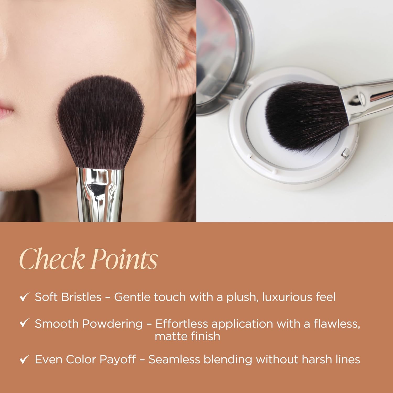 Piccasso COLLEZIONI 103A Powder Brush – Soft Makeup Brush for Face, Fluffy Blush and Setting Tool with Goat Hair Blend, Ideal for Powder Application, Shading, and Natural Finish, Professional Korean-Velvo Beauty